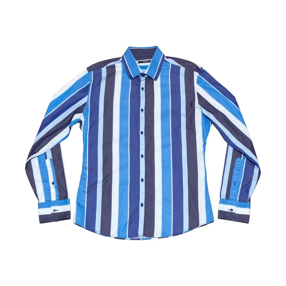 Gucci Men's Blue Striped Cotton Long Sleeve Button Up Shirt Size 43/17
